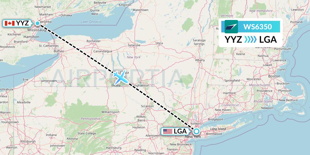 WS6350 WestJet Flight Map: Toronto to New York