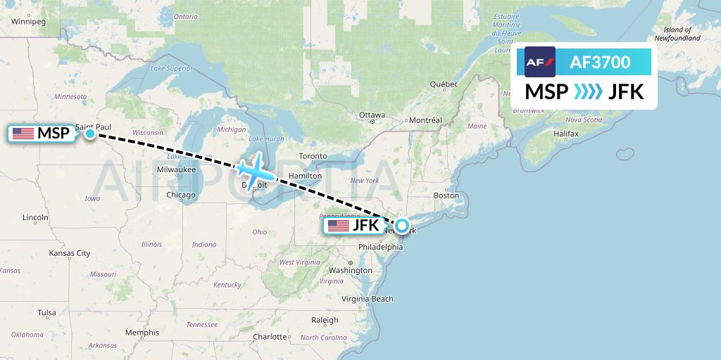 AF3700 Air France Flight Map: Minneapolis to New York