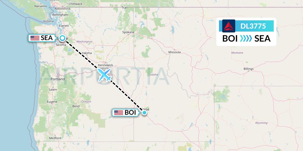 DL3775 Delta Air Lines Flight Map: Boise to Seattle