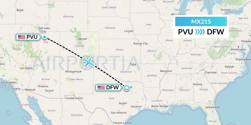 MX215 Breeze Airways Flight Map: Provo to Dallas