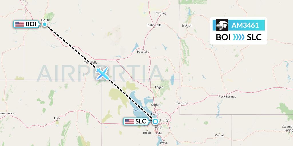AM3461 Aeromexico Flight Map: Boise to Salt Lake City