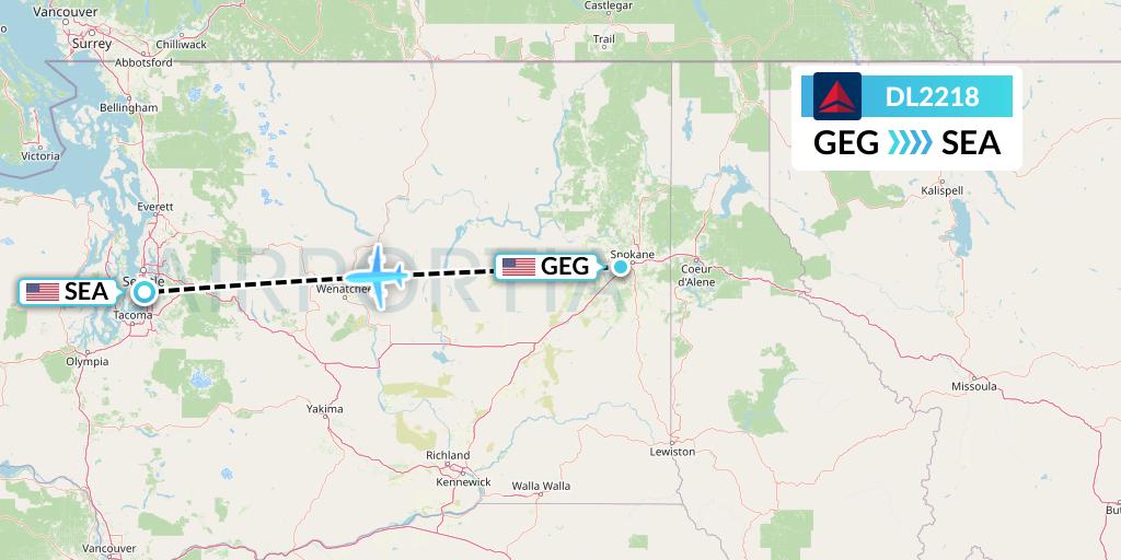 DL2218 Delta Air Lines Flight Map: Spokane to Seattle