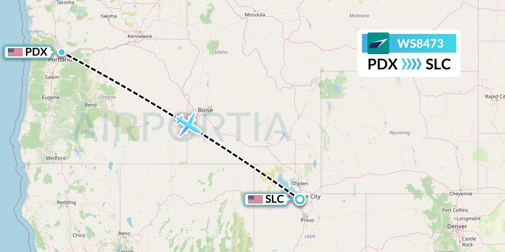 WS8473 WestJet Flight Map: Portland to Salt Lake City