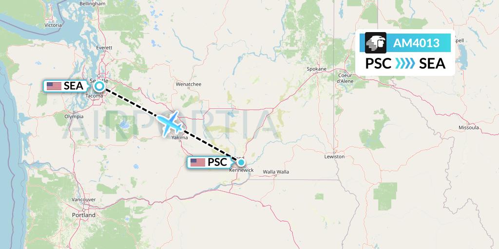 AM4013 Aeromexico Flight Map: Pasco to Seattle