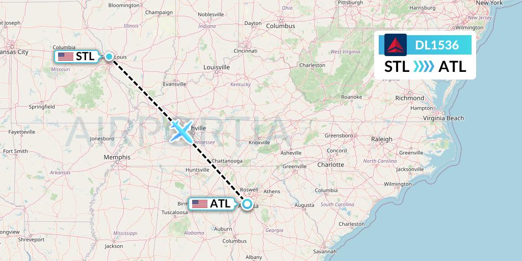 DL1536 Delta Air Lines Flight Map: St. Louis to Atlanta