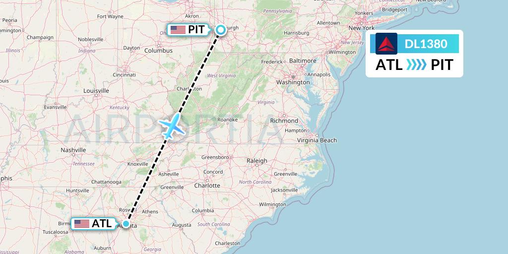 DL1380 Delta Air Lines Flight Map: Atlanta to Pittsburgh