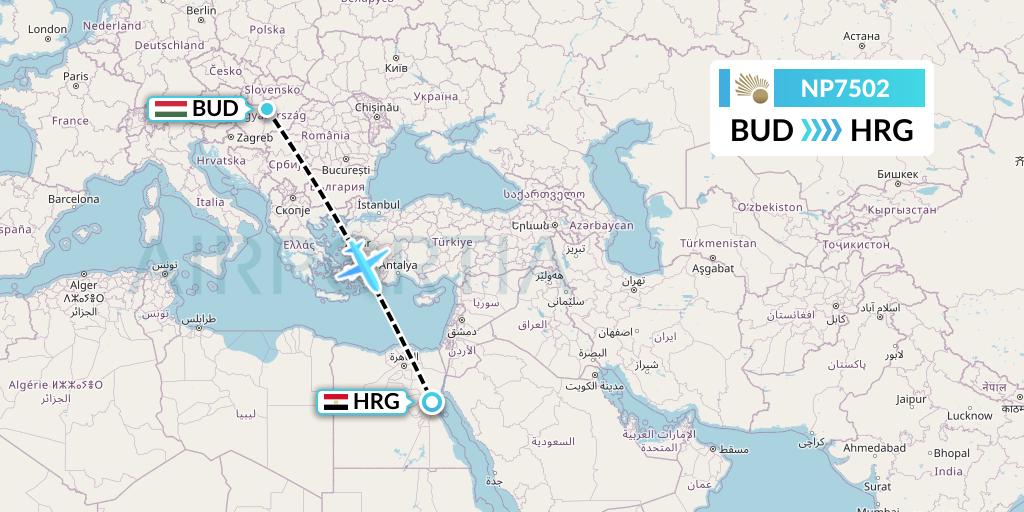 NP7502 Nile Air Flight Map: Budapest to Hurghada