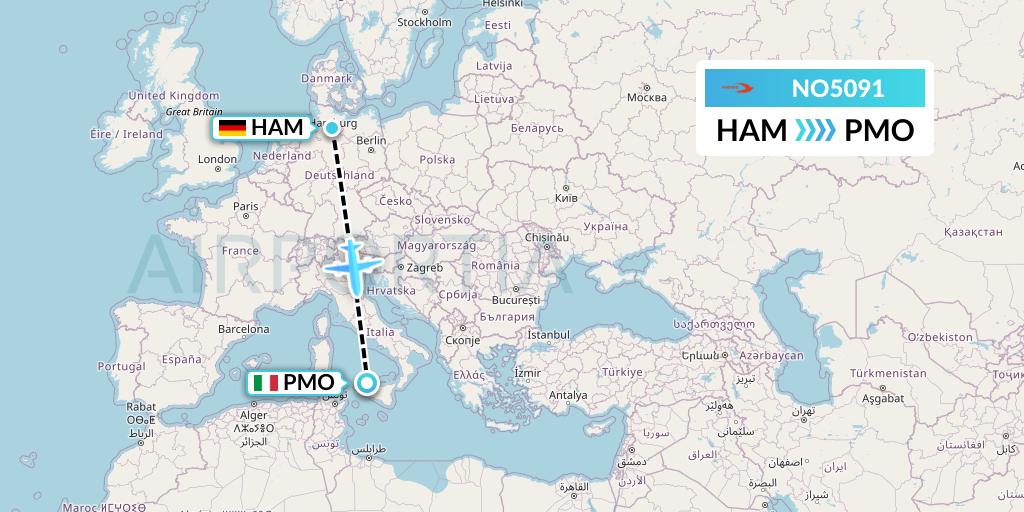 NO5091 Neos Flight Map: Hamburg to Palermo