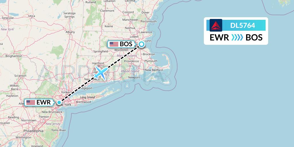 DL5764 Delta Air Lines Flight Map: New York to Boston