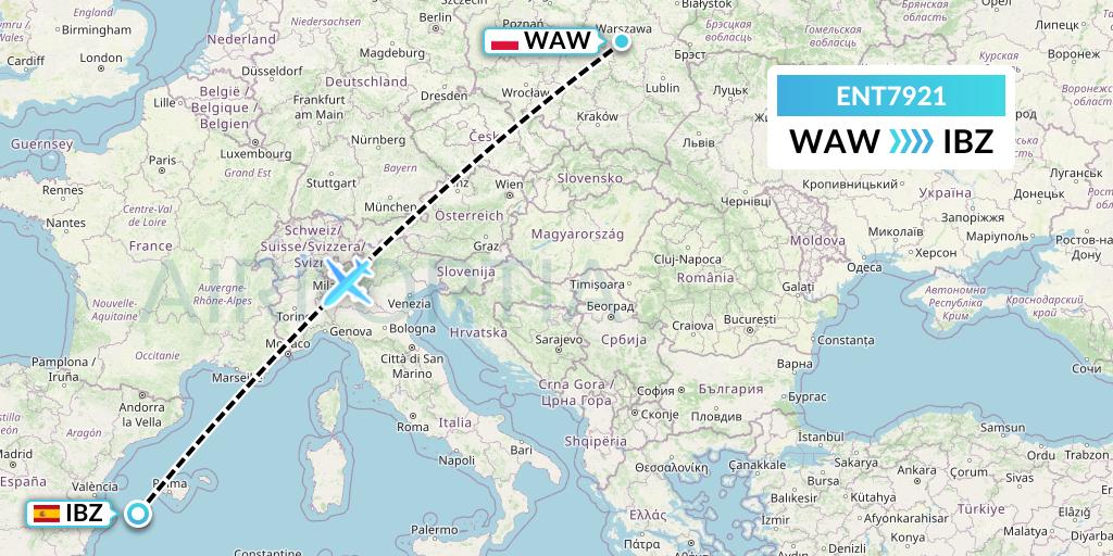 ENT7921 Enter Air Flight Map: Warsaw to Ibiza
