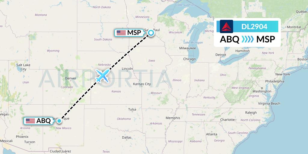 DL2904 Delta Air Lines Flight Map: Albuquerque to Minneapolis