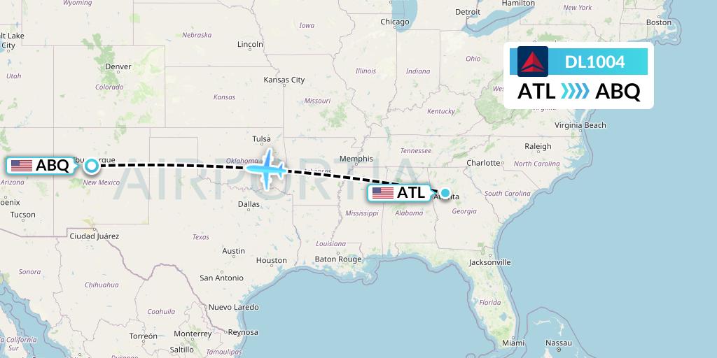 DL1004 Delta Air Lines Flight Map: Atlanta to Albuquerque