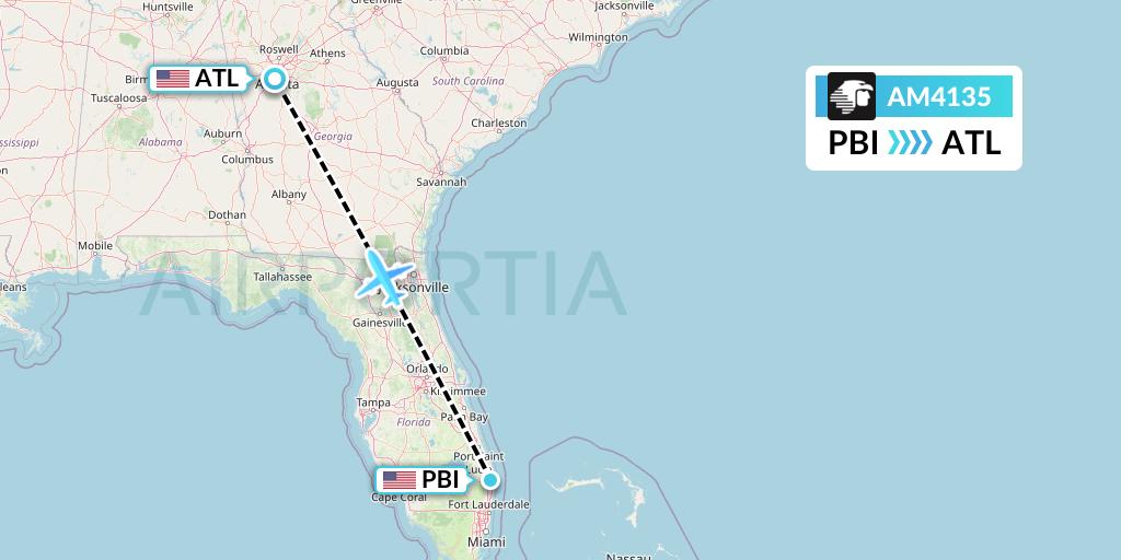 AM4135 Aeromexico Flight Map: West Palm Beach to Atlanta