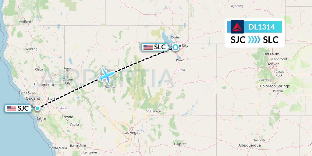 DL1314 Delta Air Lines Flight Map: San Jose to Salt Lake City