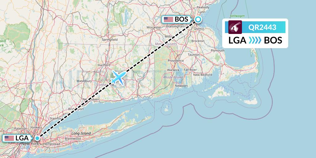 QR2443 Qatar Airways Flight Map: New York to Boston