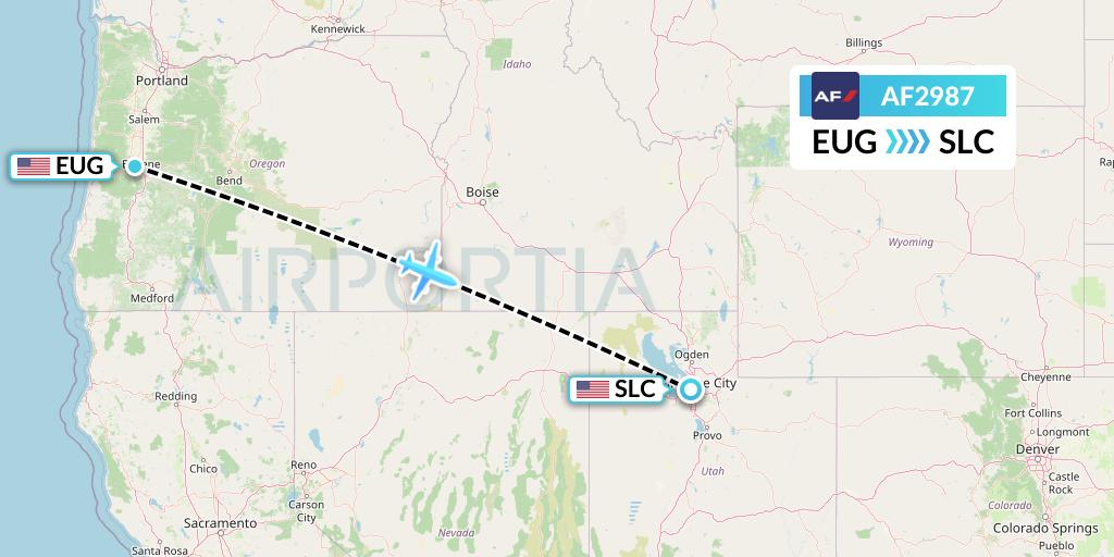 AF2987 Air France Flight Map: Eugene to Salt Lake City