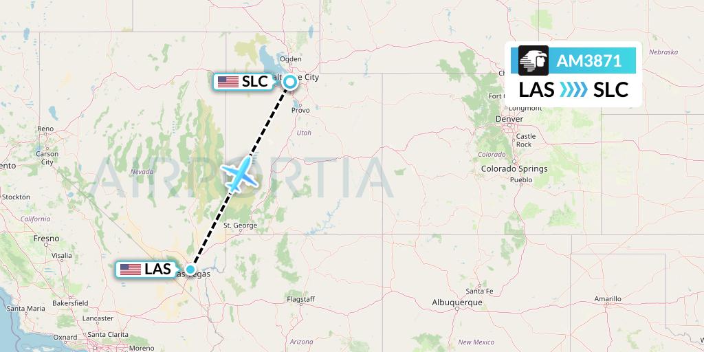 AM3871 Aeromexico Flight Map: Las Vegas to Salt Lake City