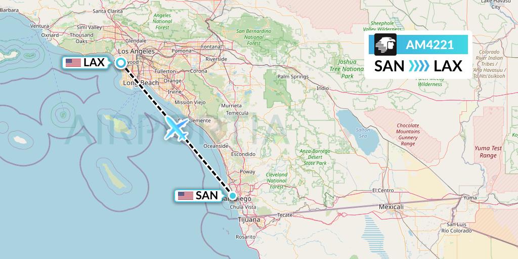AM4221 Aeromexico Flight Map: San Diego to Los Angeles