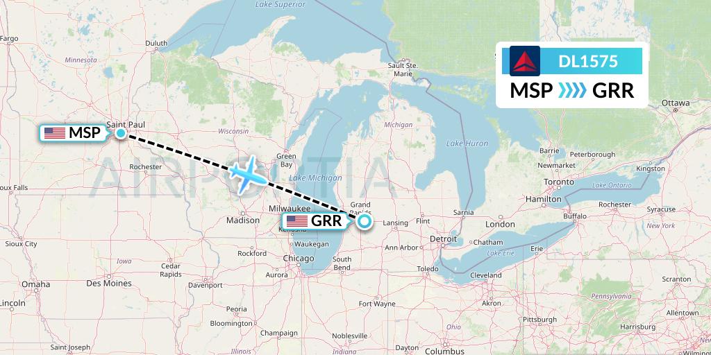 DL1575 Delta Air Lines Flight Map: Minneapolis to Grand Rapids