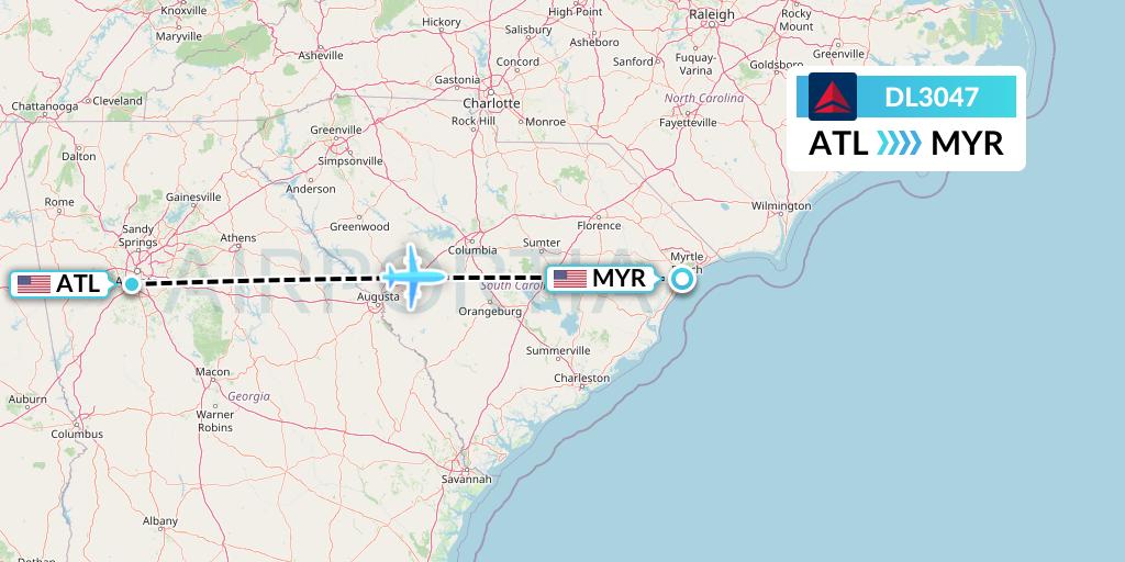 DL3047 Delta Air Lines Flight Map: Atlanta to Myrtle Beach