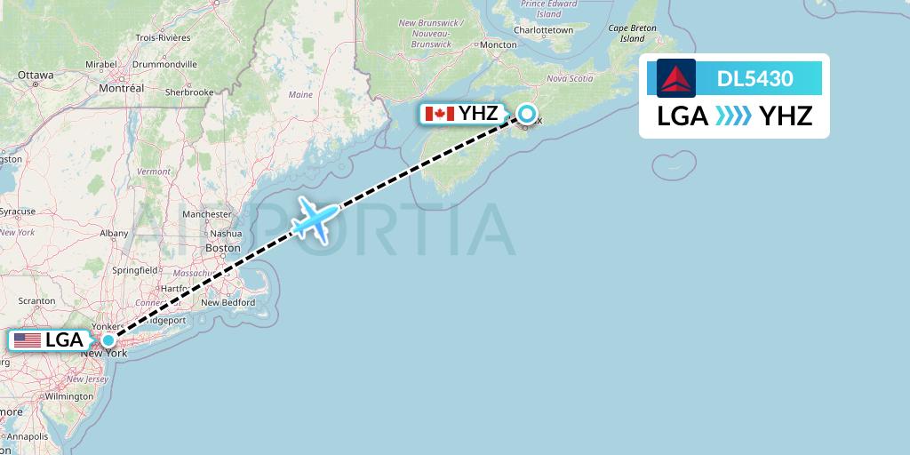 DL5430 Delta Air Lines Flight Map: New York to Halifax