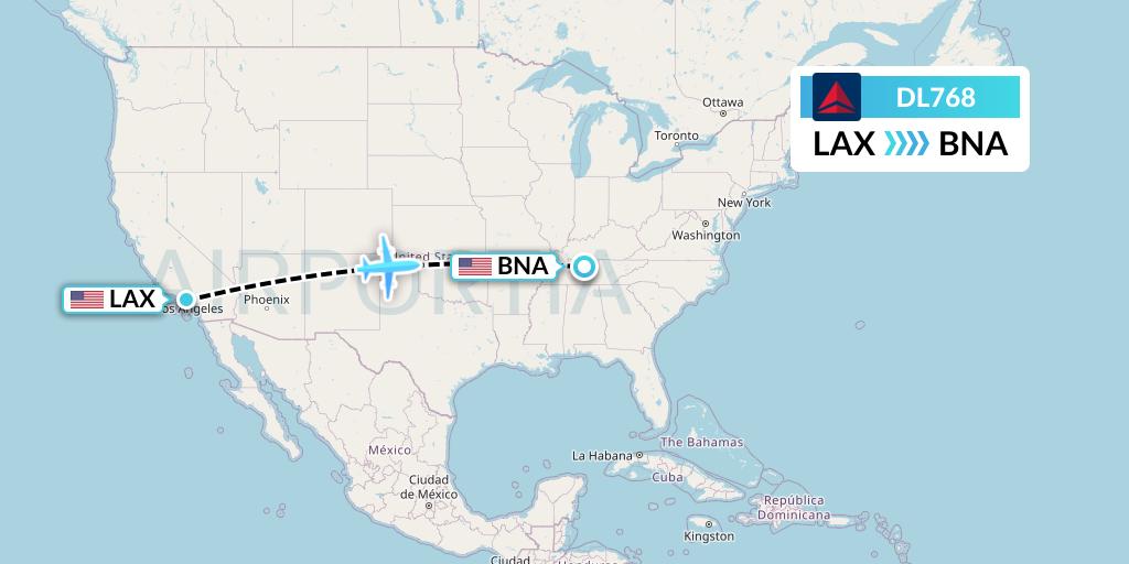 DL768 Delta Air Lines Flight Map: Los Angeles to Nashville