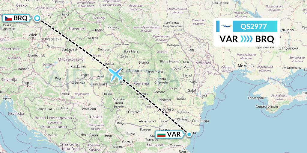 QS2977 Smartwings Flight Map: Varna to Brno