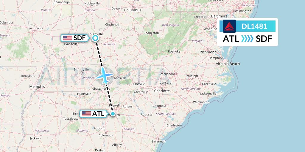 DL1481 Delta Air Lines Flight Map: Atlanta to Louisville