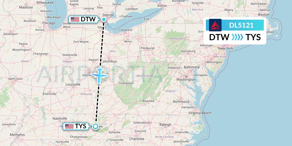 DL5121 Flight Status Delta Air Lines Detroit to Knoxville (DAL5121)