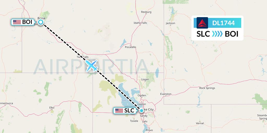 DL1744 Delta Air Lines Flight Map: Salt Lake City to Boise