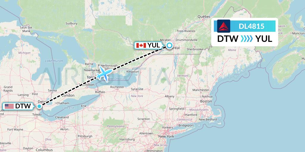 DL4815 Delta Air Lines Flight Map: Detroit to Montreal