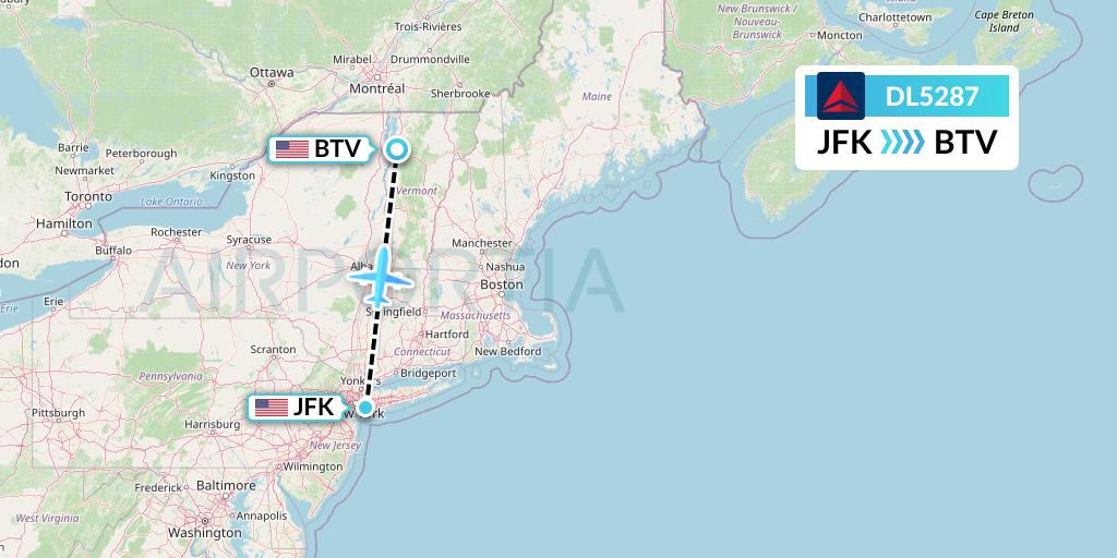 DL5287 Delta Air Lines Flight Map: New York to Burlington