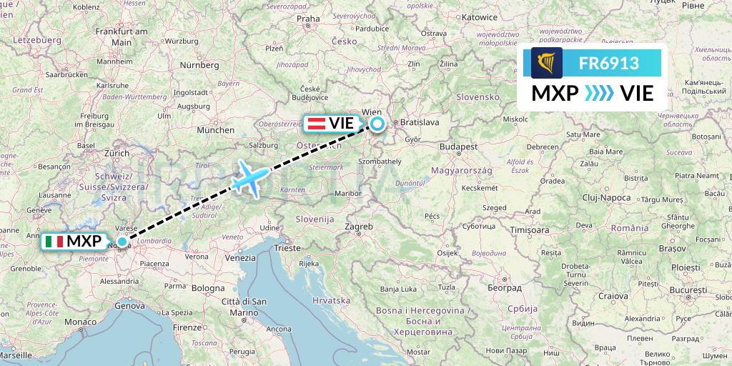 FR6913 Ryanair Flight Map: Milan to Vienna