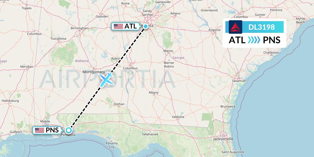 DL3198 Delta Air Lines Flight Map: Atlanta to Pensacola