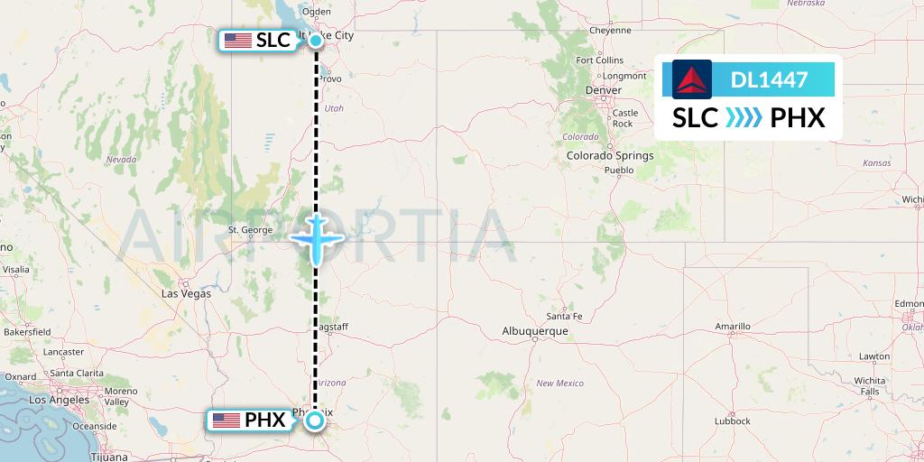 DL1447 Delta Air Lines Flight Map: Salt Lake City to Phoenix