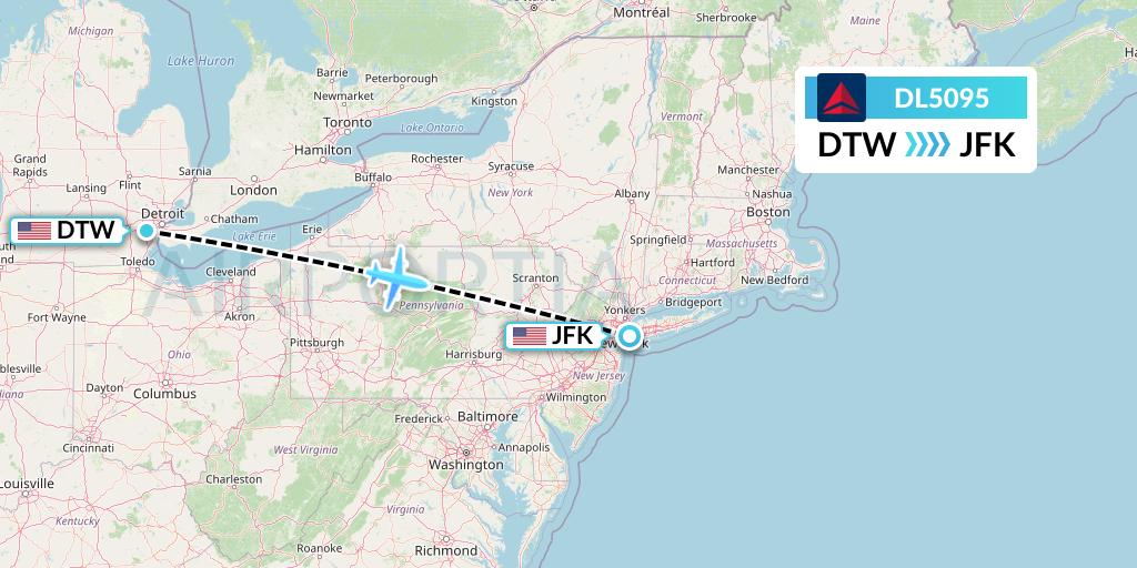 DL5095 Delta Air Lines Flight Map: Detroit to New York