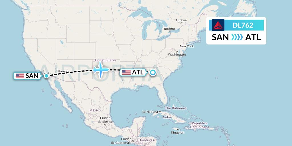 DL762 Delta Air Lines Flight Map: San Diego to Atlanta