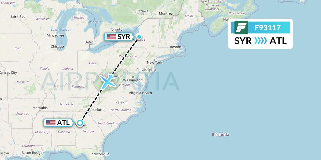 F93117 Frontier Airlines Flight Map: Syracuse to Atlanta