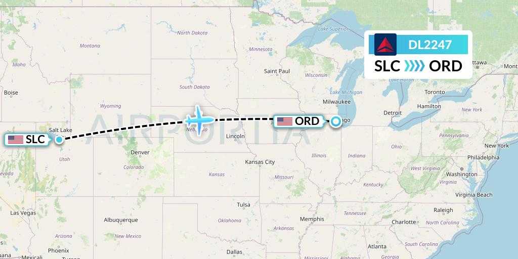 DL2247 Delta Air Lines Flight Map: Salt Lake City to Chicago