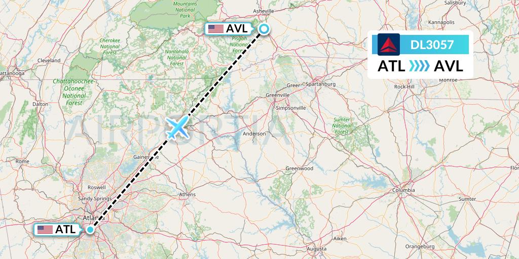 DL3057 Delta Air Lines Flight Map: Atlanta to Asheville