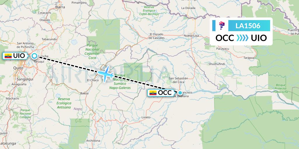 LA1506 LAN Airlines Flight Map: Coca to Quito