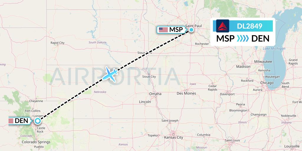 DL2849 Delta Air Lines Flight Map: Minneapolis to Denver