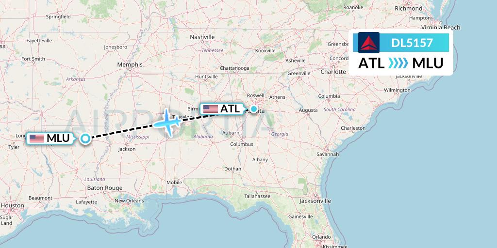DL5157 Delta Air Lines Flight Map: Atlanta to Monroe