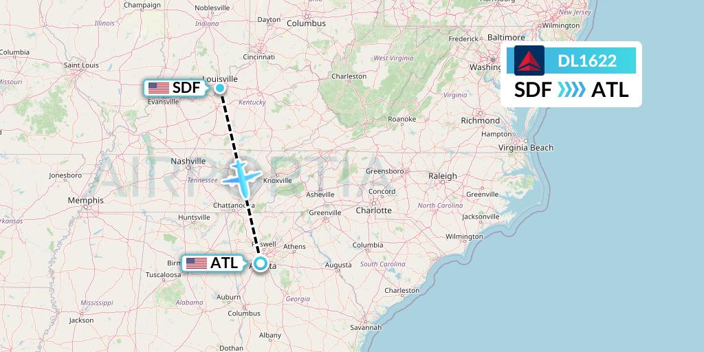 DL1622 Delta Air Lines Flight Map: Louisville to Atlanta