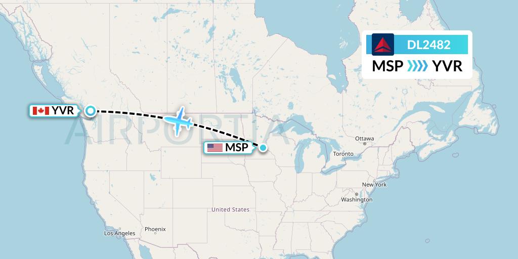 DL2482 Delta Air Lines Flight Map: Minneapolis to Vancouver