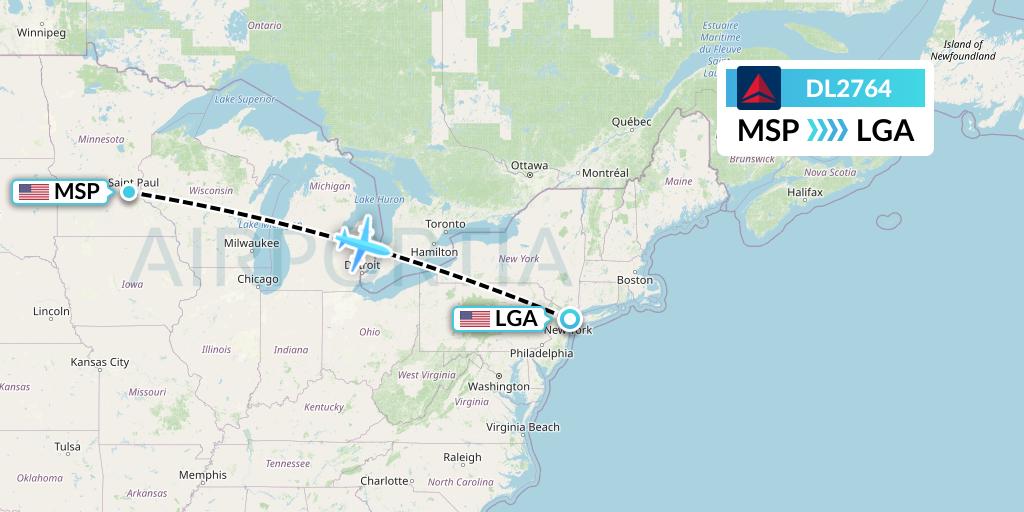 DL2764 Delta Air Lines Flight Map: Minneapolis to New York