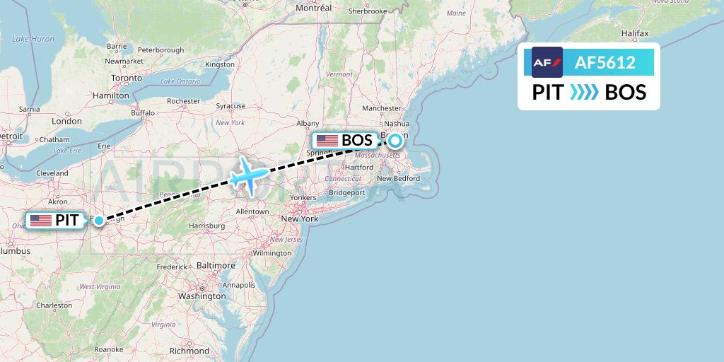 AF5612 Air France Flight Map: Pittsburgh to Boston