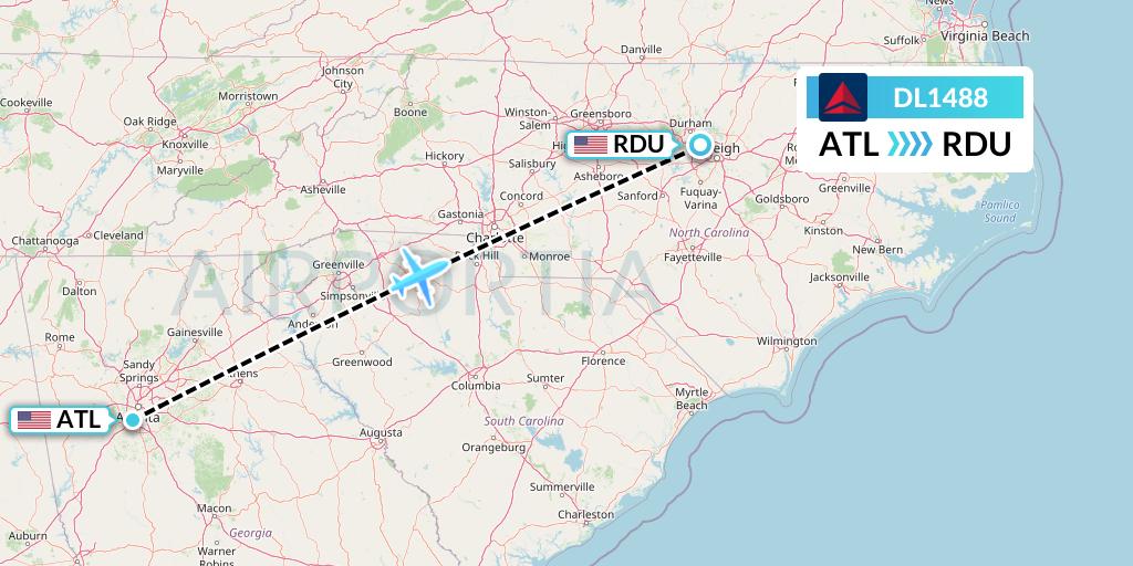 DL1488 Delta Air Lines Flight Map: Atlanta to Raleigh-Durham