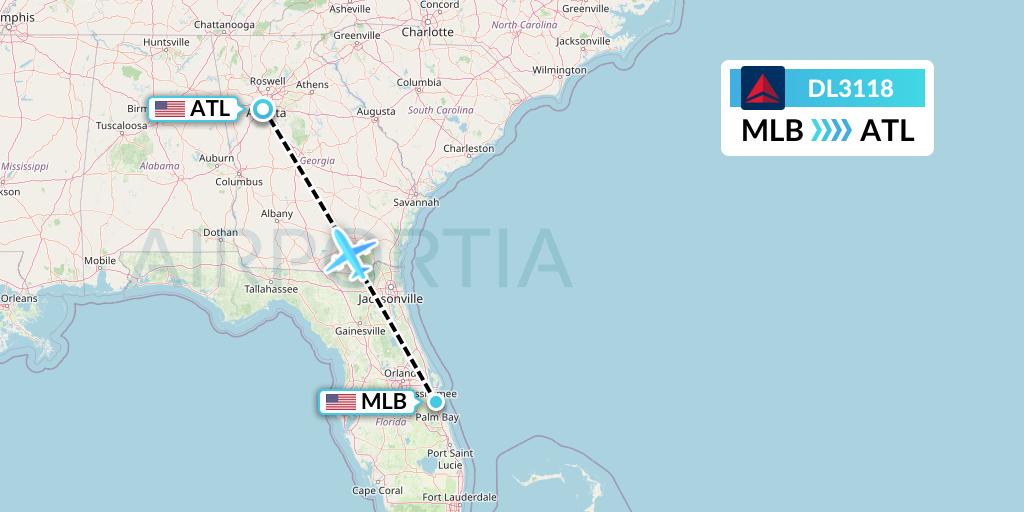 DL3118 Delta Air Lines Flight Map: Melbourne to Atlanta