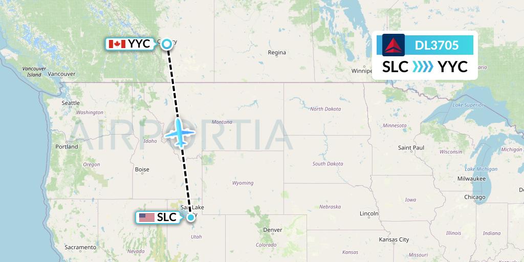 DL3705 Delta Air Lines Flight Map: Salt Lake City to Calgary